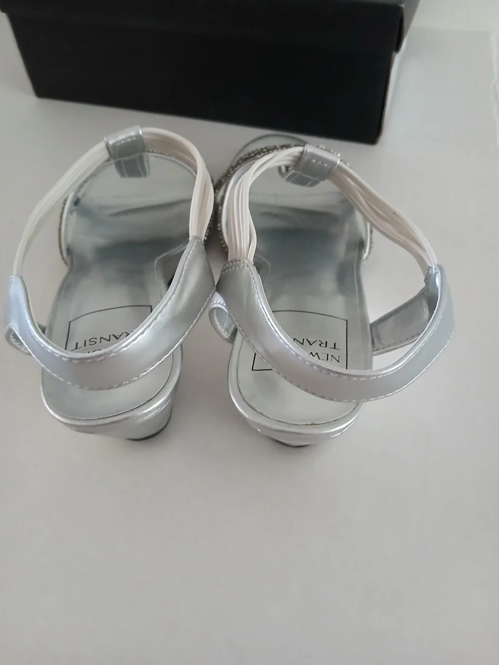 New York Transit Silver Wedge $22 Sandals with Beaded Straps Size 8.5
